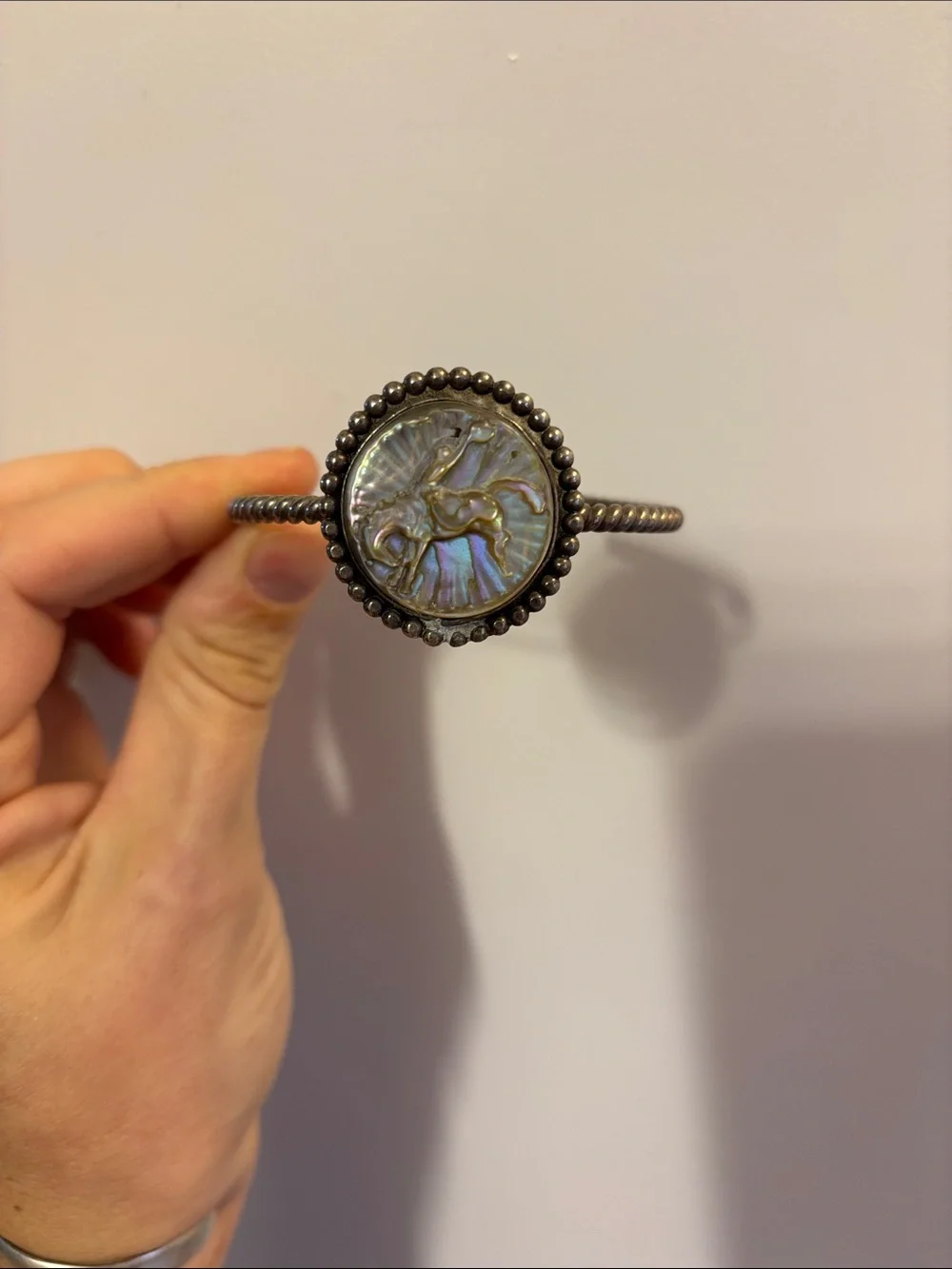 Abalone Shell and Sterling Silver Bronc Rider Cuff